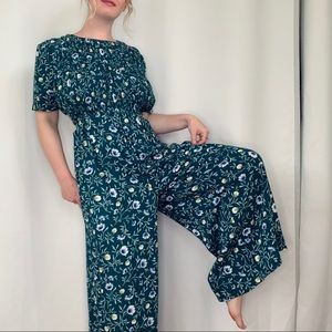 Green Floral Romper 80s Vintage
